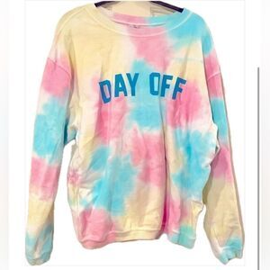 Pastel, tie dye, ribbed, crewneck sweater. Rainbow Tie-Dye Corded Crew